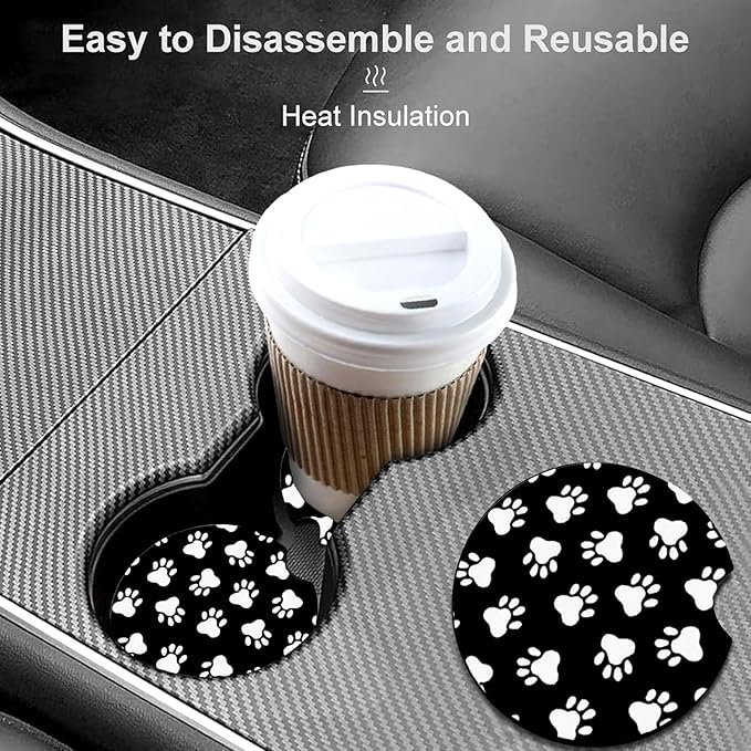 Car Coasters for Cup Holders,2 Pack Dog Paw Car Cup Holder Coasters,2.75" Universal Size Anti Slip Rubber Mat,Automotive Cup Holder Decal Decor,Dog Gifts for Dog Lovers for Women,Men,Mom