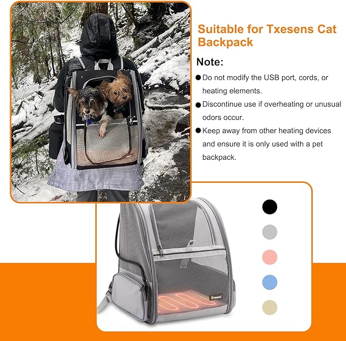 Texsens Pet Heating Pad for Cats and Dogs - Heated Cat Bed with Chew Resistant Cord and Removable Soft Cover - 13.4 x 9.5Inches - Fits All Cat Backpack Carrier