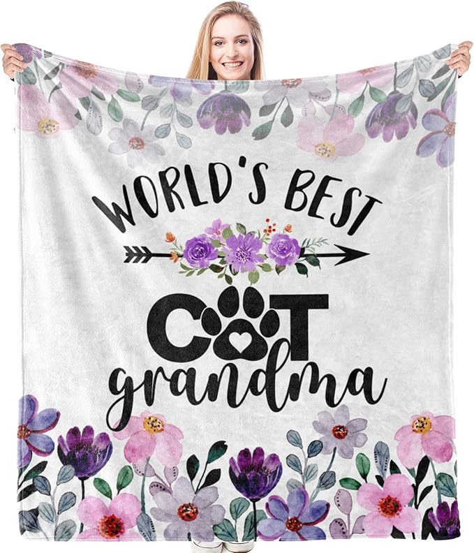 HIWX Cat Grandma Throw Blanket, Cat Grandma Gifts, World's Best Cats Nana Mother's Day Blanket for Couch Bed, Pet Lovers Throw Blankets Gifts for Women, Cats Nana Themed Blanket,50x60 Inches
