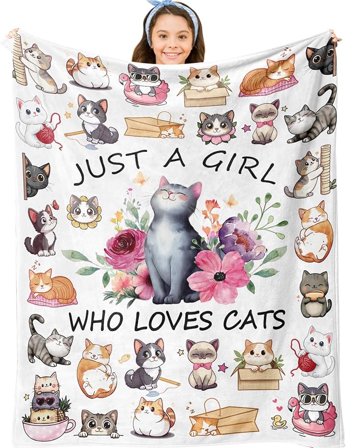 Cat Blanket Gifts, Cat Blankets for Girls, Cute Kitten Gifts for Girl, Just a Girl Who Loves Cats Blanket, Best Present Ideas for Kitten Lover Blankets 40"X50"