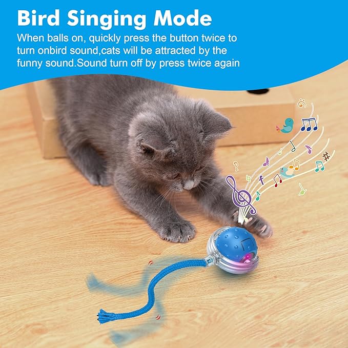 Cat Toys Ball for Indoor Cats - Interactive Automatic Cat Ball Toy | Fast Rolling & Motion Activated Chirping | Hide and Seek Mouse Catching Game | Stimulates Hunting Instincts (Blue)