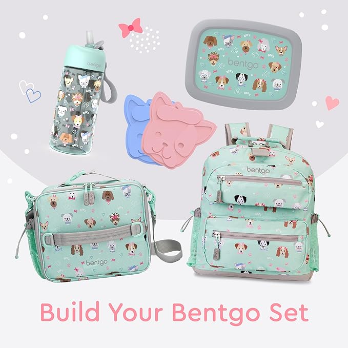 Bentgo Kids Lunch Bag - Durable, Double-Insulated Lunch Bag for Kids 3+; Holds Lunch Box, Water Bottle, & Snacks; Easy-Clean Water-Resistant Fabric & Multiple Zippered Pockets (Puppy Love)