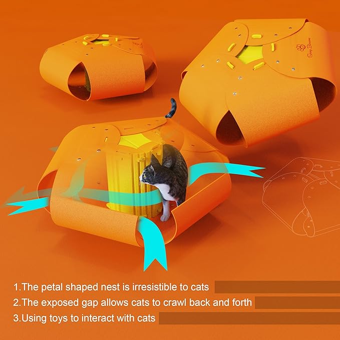 Spring Blossoms Cat Tunnel, Cat Cave for Indoor Cats Bed,Scratch Resistant Cat Toys for Medium Large Cats Hide and Seek Toy (Amber Orange)