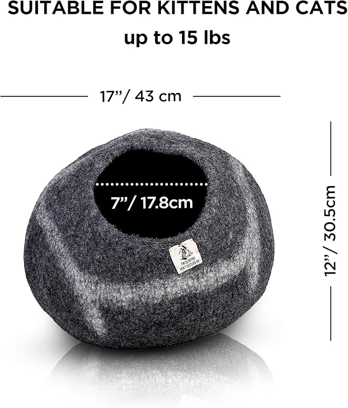 Luxurious Eco-Friendly Merino Wool Cat Cave Bed - Foldable Hideaway Pod for Indoor Cats - Premium Felt Kitten Beds - Covered Cat House for Ultimate Cozy Comfort by Woolygon