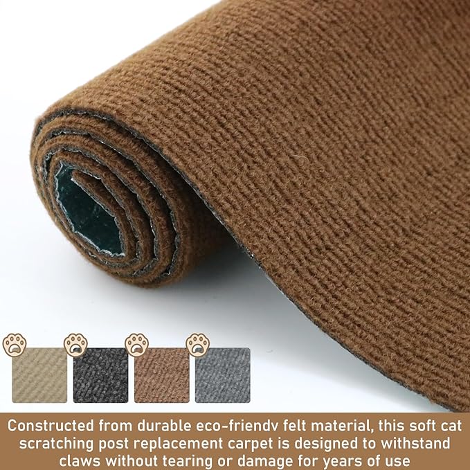 Cat Scratching Climbing Carpet Mat, Self-Adhesive Trimmable Anti Cat Scratcher Couch Furniture Protector from Cat Claws, Cat Post Covered Pad Replacement for DIY Cat Tree (Brown, 15.8" x 118")