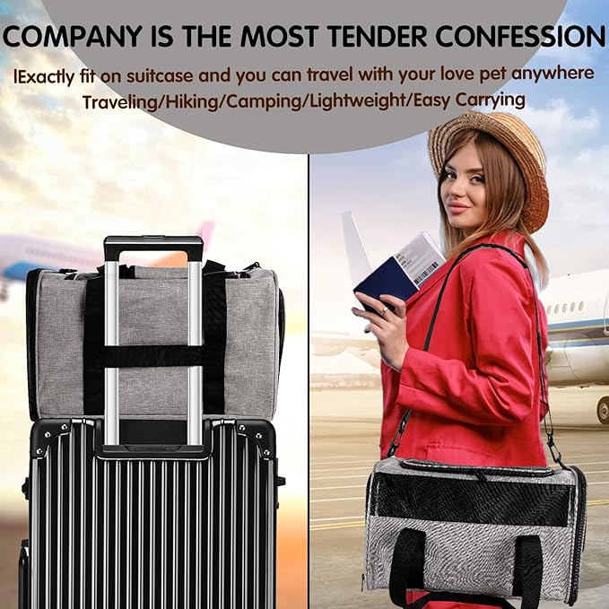 Carriers Soft-Sided Pet Carrier for Medium Large Cats Dogs 15lbs 20lbs,Ventilated Design,Portable Carry Handle,Collapsible Carrier for Kitten Puppy(X-Large,Grey&Black)