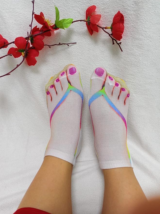 3D Manicure Print Socks Funny Flip Flop Socks 3D Pattern Socks Sandal Socks Low Cut Ankle Silly Socks- A Gag Gift