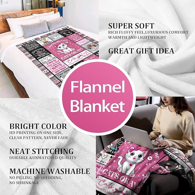 Cat Blanket Gifts for Girls Women, Cats Gift for Cats Lovers, Cat Lovers Birthday Gifts Decor Throw Blanket 60" x 50"