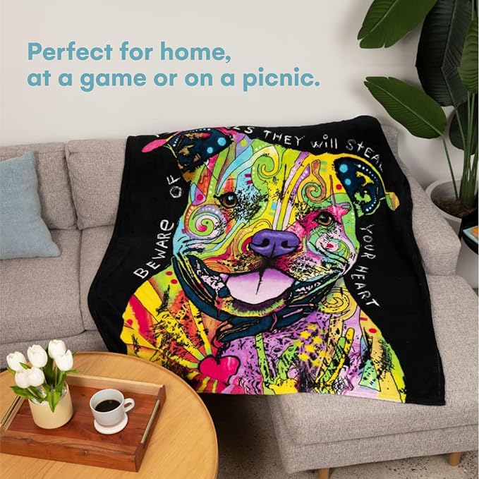 Dawhud Direct 75x90-Inch Pit Bull Fleece Blanket - Dean Russo Pitbull Throw Blanket for Adults and Kids - Soft and Cozy for Bed, Couch, or Travel - Thoughtful Gifts for Women and Dog Lovers