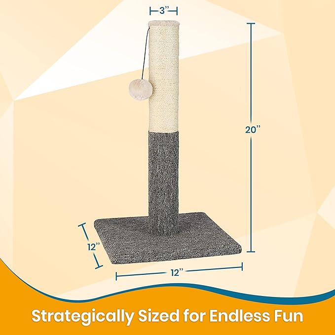 PAWBEE 20" Tall Cat Scratching Post for Indoor Cats - Durable Sisal Rope Scratcher Pole with Playful Hanging Ball - Ideal Cat Tower Alternative for Kittens and Large Cats - Sturdy Cat Scratchers