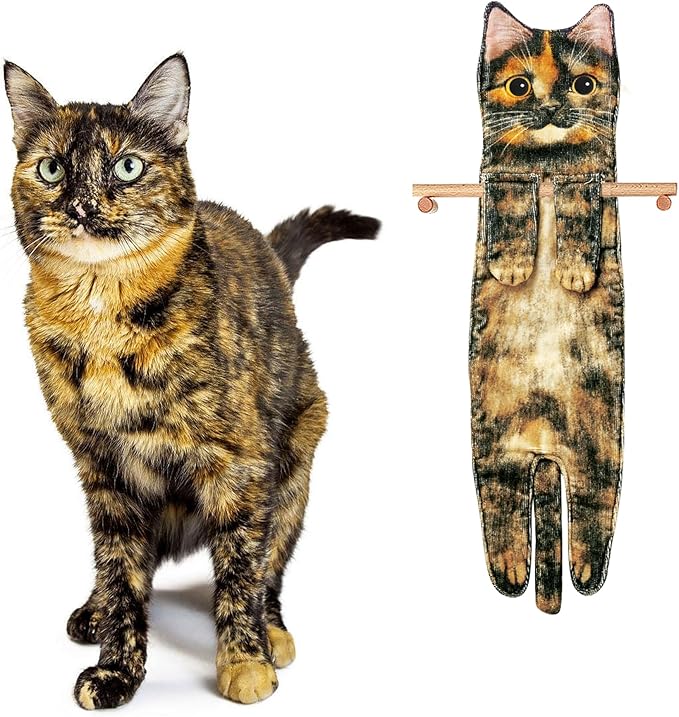 MewMixCat Hand Towels for Kitchen Bathroom-Cute Cat Decor Gadgets-Hanging Soft Absorbent Hand Face Towel-Funny Birthday Housewarming Holiday Unique Gifts for All Women Mom Cat Lovers-Tortoiseshell