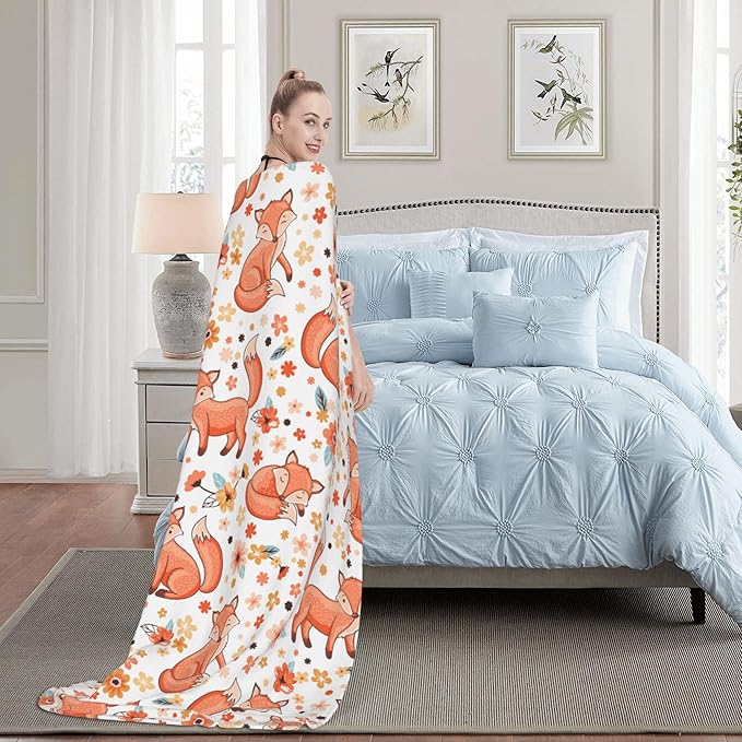 Fox Soft Throw Blanket Flannel Fleece Blankets Warm Cozy Lightweight Fuzzy Blanket for Bed Sofa Couch Home Decor 80"X60"