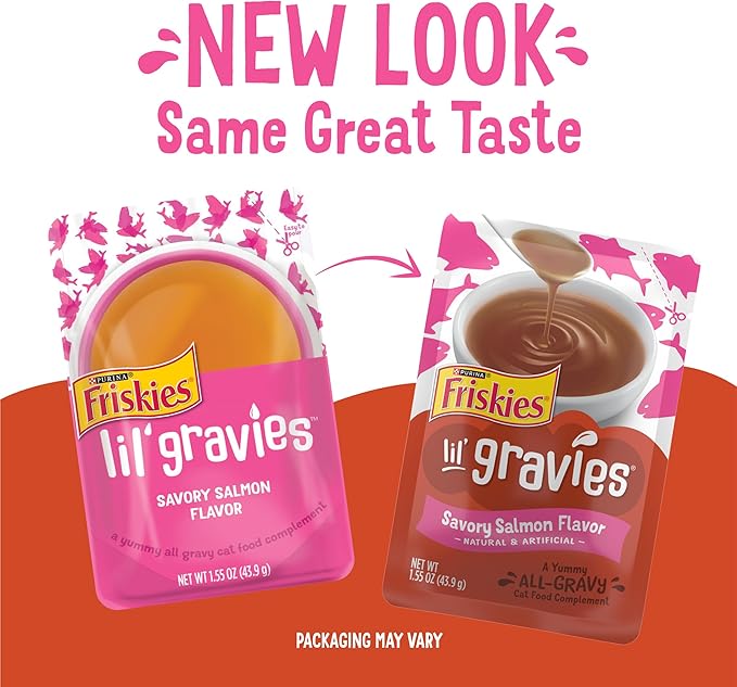 Purina Friskies Lil' Gravies Savory Salmon Flavor Cat Food Complement Lickable Cat Treats - (Pack of 16) 1.55 oz. Pouches