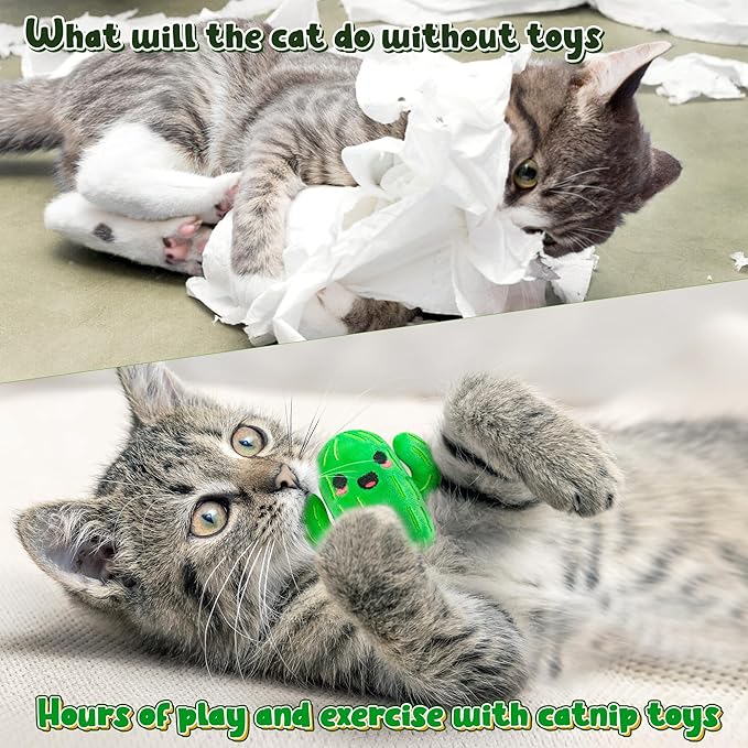 MALLMALL6 Catnip Toys for Cat - 5Pcs Cactus Prickly Plants Catmint Interactive Cat Toy for Indoor Cats, Soft Plush Green Cat Supplies, Kitten Teething Chew Toy Set, Cute Pet Gifts for Cat Lover