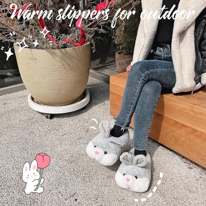 Caramella Bubble Classic Bunny Slippers for Women Funny Animal Novelty Slippers for Adults Cute Plush Rabbit Bedroom Slippers