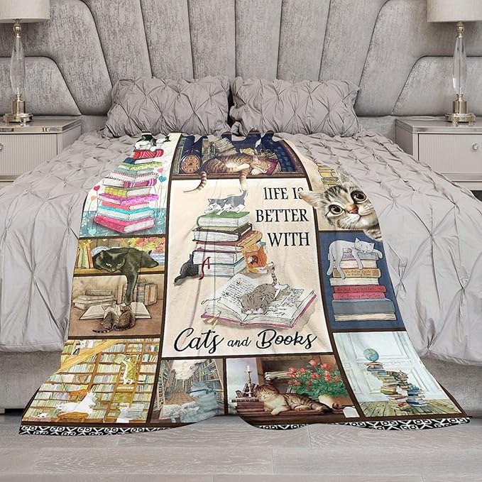 Read Blanket Cat Gifts for Reader Girls Boys Woman Kids Cat Lover Reading Book Throw Blankets Soft Blanket Warm Fleece Flannel Plush Blankets for Bed Sofa Couch 60"x80"