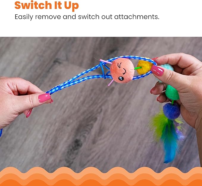 Catstages Tail Teaser Ground Prey Play Wand with Catnip Toy Attachments Interactive Cat Wand