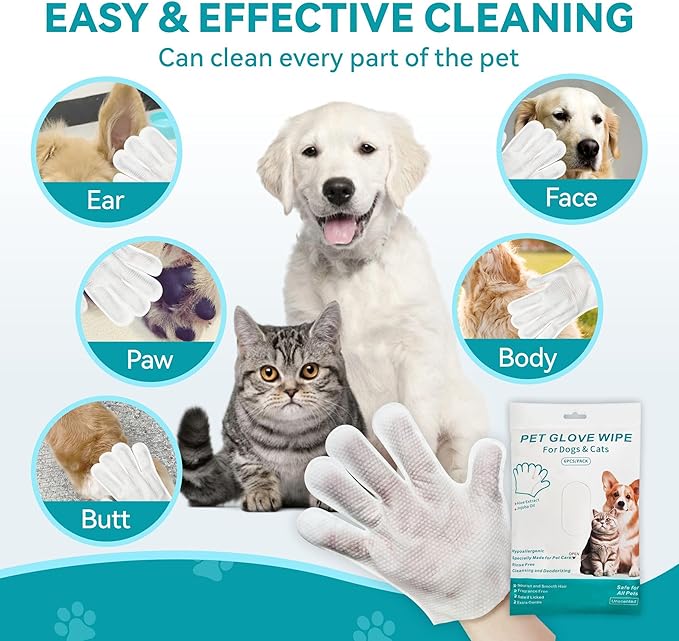 Dog Wipes Cleaning deodorizing, Extra Thick Dog Wipes, Dog Washing Gloves for Daily pet Care and Travel, 6 PCS (Green Packaging, Standard Thickness)