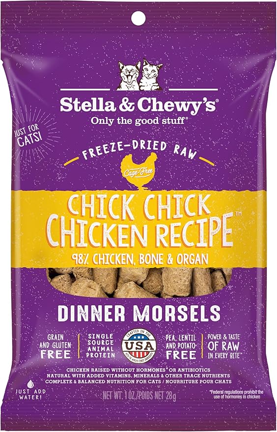 Stella & Chewy's Freeze-Dried Raw Cat Dinner Morsels – Grain Free, Protein Rich Cat & Kitten Food – Chick Chick Chicken Recipe – 1 oz Bag
