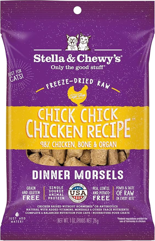Stella & Chewy's Freeze-Dried Raw Cat Dinner Morsels – Grain Free, Protein Rich Cat & Kitten Food – Chick Chick Chicken Recipe – 1 oz Bag