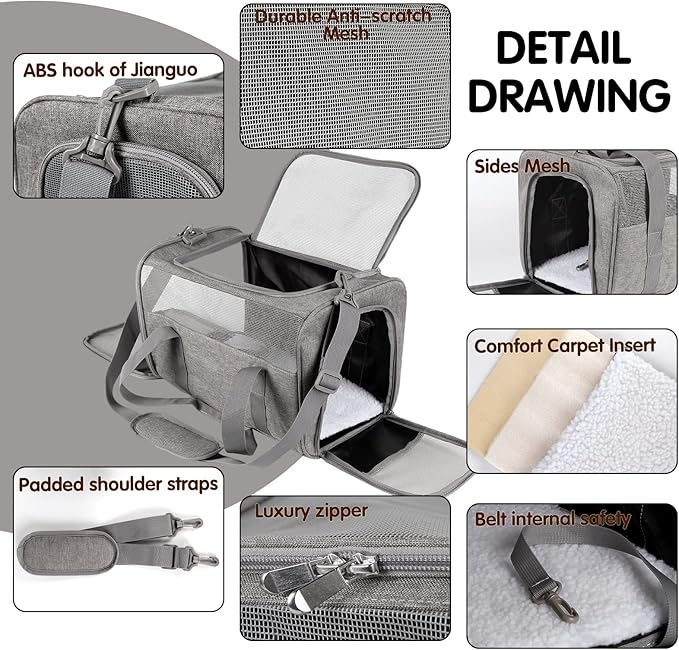 Carriers Soft-Sided Large Pet Carrier for Cats Dogs Small Animals Up to 35Lbs,Top Load Carrier,Ventilated Design,Portable Cat Carrier Airline Approved(X-Large, Grey)