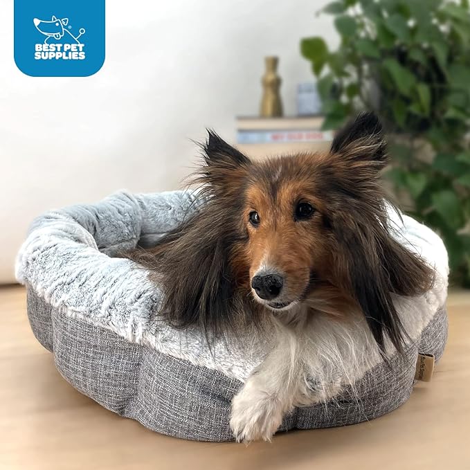 Best Pet Supplies Round Dog Bed with Reversible Pillow, Luxuriously Soft Machine Washable Dog Bed for Small and Medium Breeds - Light Gray, 26" x 22" x H:6.4"