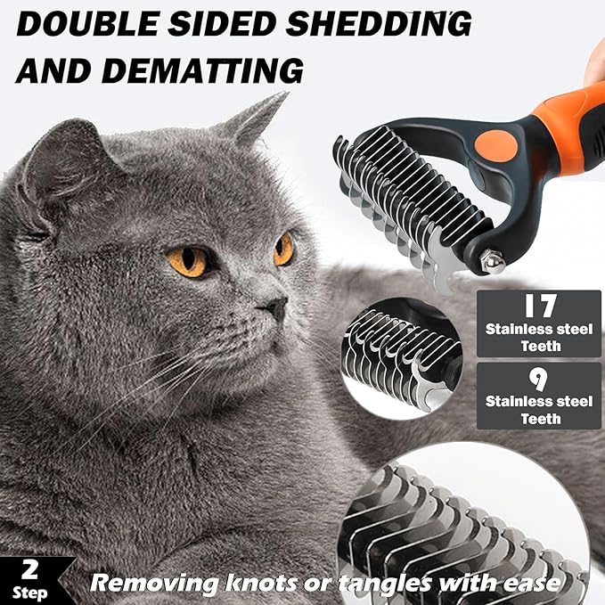 Cat & Dog Grooming Kit, Dog Hair Brush for Shedding - Includes Steam Brush, Undercoat Rake, Bath Brush, Flea Comb, Massage brush - Fur Dematting Tool