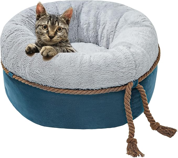 寵幸 Cat Beds for Indoor Cats, 22in Super Soft Thickened and Fluffy Pet Beds, Anti-Slip & Water-Resistant Bottom, Machine Washable Cat & Dog Bed, Navy Grey