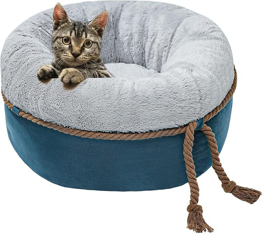 寵幸 Cat Beds for Indoor Cats, 22in Super Soft Thickened and Fluffy Pet Beds, Anti-Slip & Water-Resistant Bottom, Machine Washable Cat & Dog Bed, Navy Grey