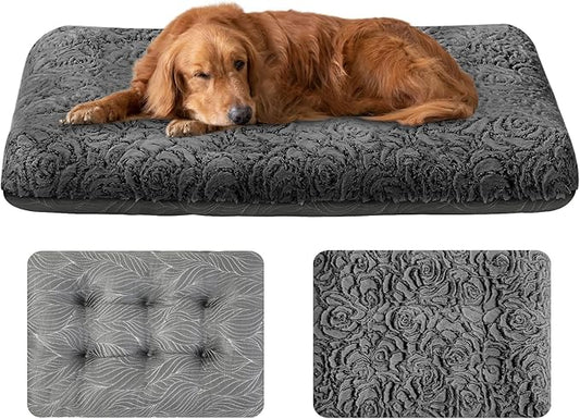 2 in 1 Dog Bed Crate Pad Mat Washable Reversible (Cool & Warm) Soft Fluffy Pet Kennel Beds for Large Medium Small Puppy Cat Sleeping Mattress Machine Wash Dog Cooling Mats (Dot Dark Grey, 35" 23")