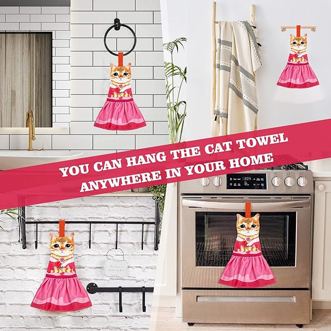 Cat Funny Hand Towels for Bathroom Kitchen - Cute Decorative Fairy Tale Cat Decor Hanging Washcloths Towels Super Absorbent Soft- Housewarming Birthday Christmas Fun Gifts for Women Cat Lovers
