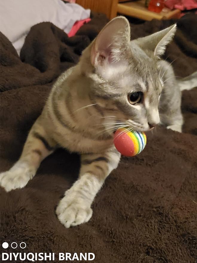 Cat Toys for Indoor Cats & Kittens - 10 Plastic Balls with Bells, Interactive Play & Healthy Exercise, 1.5-2.2 Inches, Assorted Styles