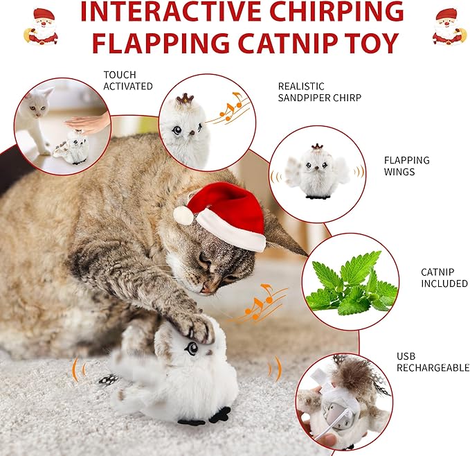 Gigwi Flapping Bird Cat Toys Lifelike Sandpiper Chirp Tweet Interactive Cat Toy, Rechargeable Cat Toy For Bored Indoor Cat, Automatic Cat Toy Best Gift For Birthday, Thanksgiving, Christmas, New Year