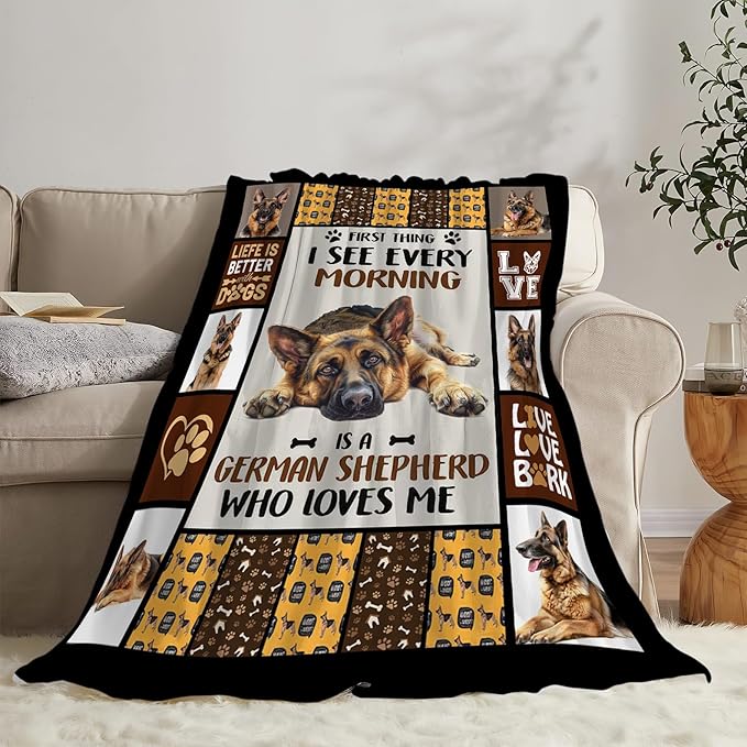 German Shepherd Dog Print Blanket Best Dog Pet Animal Throw Blankets for Couch Sofa Stuff Decor Gifts Lightweight Soft Cozy Fleece Plush Warm Flannel Bedding for Lover Man Woman Teen Adults 60"x80"