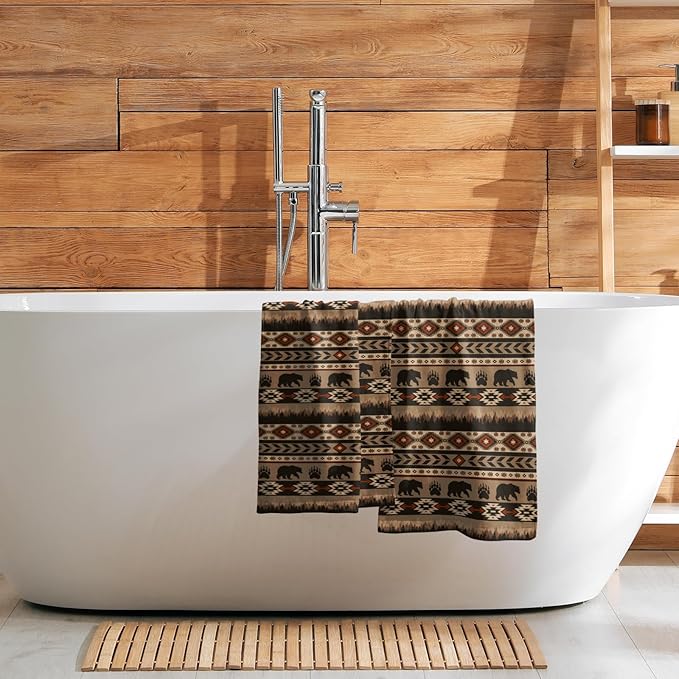 Brown Bear Forest Hand Towels Set of 2 Ethnic Tribe Soft Absorbent Decorative Fingertip Towels for Bathroom Home Kitchen Hotel Spa Gym