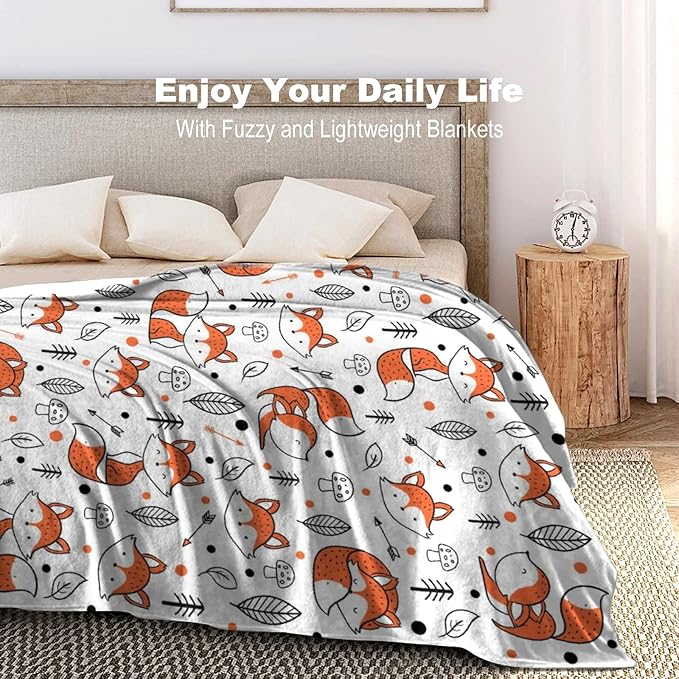 Cute Fox Blanket Super Soft Cozy Flannel Throw Blankets Bedding for Sofa Bedroom Living Room Kids Adults Gifts 80"x60"