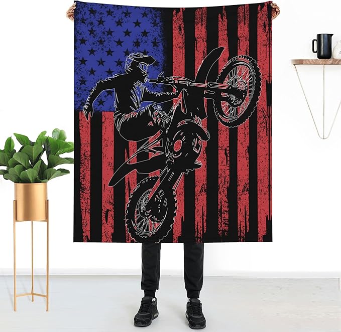 Motocross Flag Soft Throw Blanket Flannel Fleece Blankets Warm Cozy Lightweight Fuzzy Blanket for Bed Sofa Couch Home Decor 60"X50"
