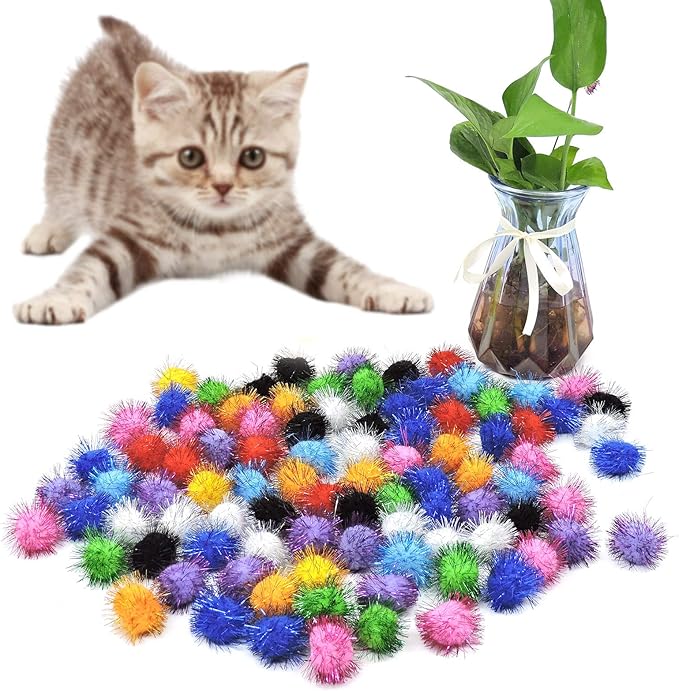 Andiker Cat Crinkle Balls, 2.36 Inches Colorful Cat Balls Chew and Chase Cat Mylar Crinkle Balls Lightweight Cat Toys for Indoor Cats Kitten to Keep Fit and Active (100pc)