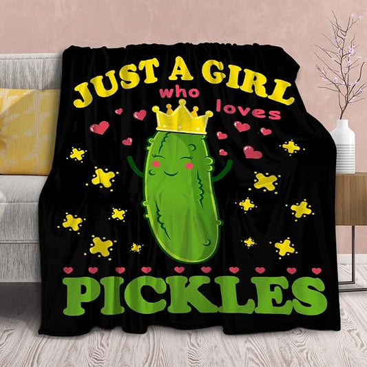 Pickle Blanket Funny Gift for Girl Comfy Plush-Just A Girl Who Loves Pickles Fleece Throws Cute Food Lightweight Sheet Super Soft Toddler Kid Flannel Blankets for Bedding Sofa-60x80 Inches