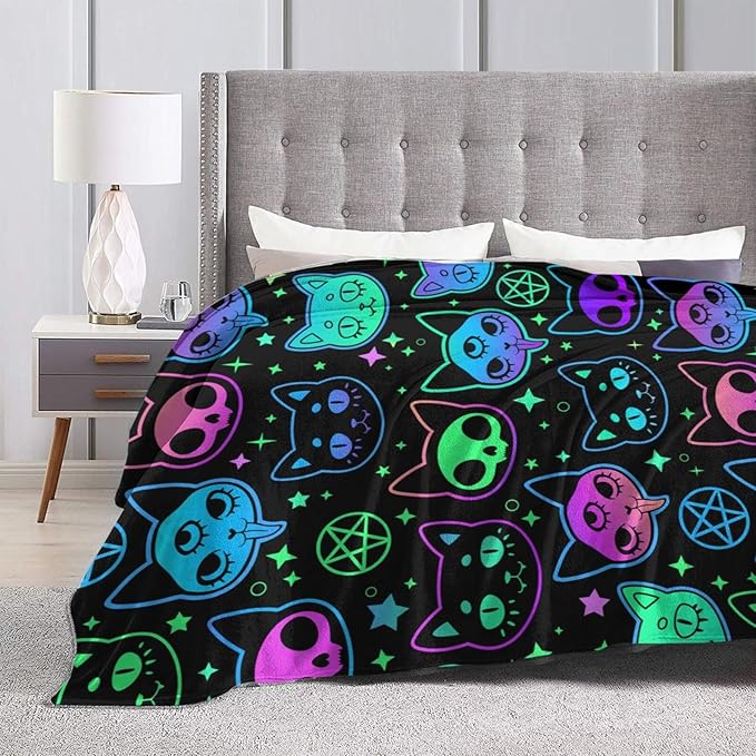 Cat Witchcraft Cartoon Blanket, Soft Blankets Flannel Bed Throw Cozy Lightweight Plush Gifts for Boys Girls Women Men Sofa Couch Bedroom Living Rooms Warm All Season, Home Decor, 80"x60"