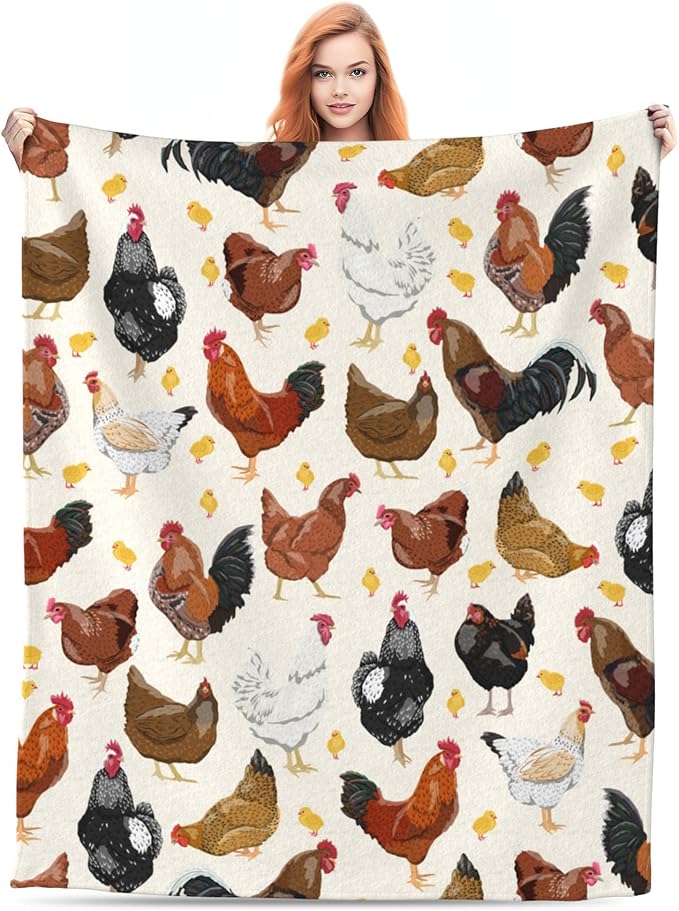 Chicken Soft Throw Blanket Flannel Fleece Blankets Warm Cozy Lightweight Fuzzy Blanket for Bed Sofa Couch Home Decor 60"X50"