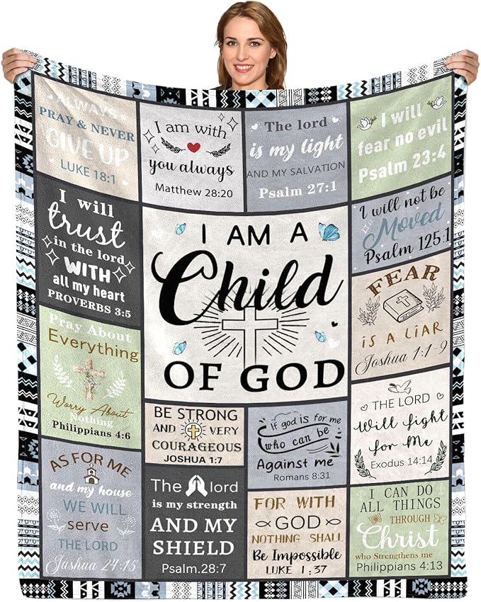 Christian Gifts for Women & Men: Faith-Based Bible Verse Blanket, 'I Am a Child of God' Throw, 60"X80" Flannel