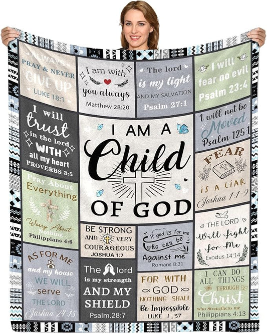 Christian Gifts for Women & Men: Faith-Based Bible Verse Blanket, 'I Am a Child of God' Throw, 60"X80" Flannel