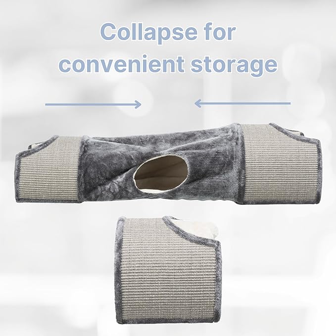 TRIXIE Cat Tunnel for Indoor Cats - Cozy Peekaboo Cat Cave Including Dangling Cat Toys - with Sturdy Sisal Scratching Surfaces - Collapsable and Easy to Store Cat Tube - in Gray
