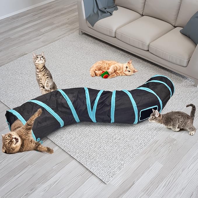 Bemodst Cat Tunnel for Indoor Cats, 2 Way/3 Way/4 Way/5 Way Cat Tubes and Tunnels Collapsible S-Shape Small Animal Tubes Kitty Tunnels Interactive Maze Cat Toy for Kitten Rabbit Ferret - 2-Way