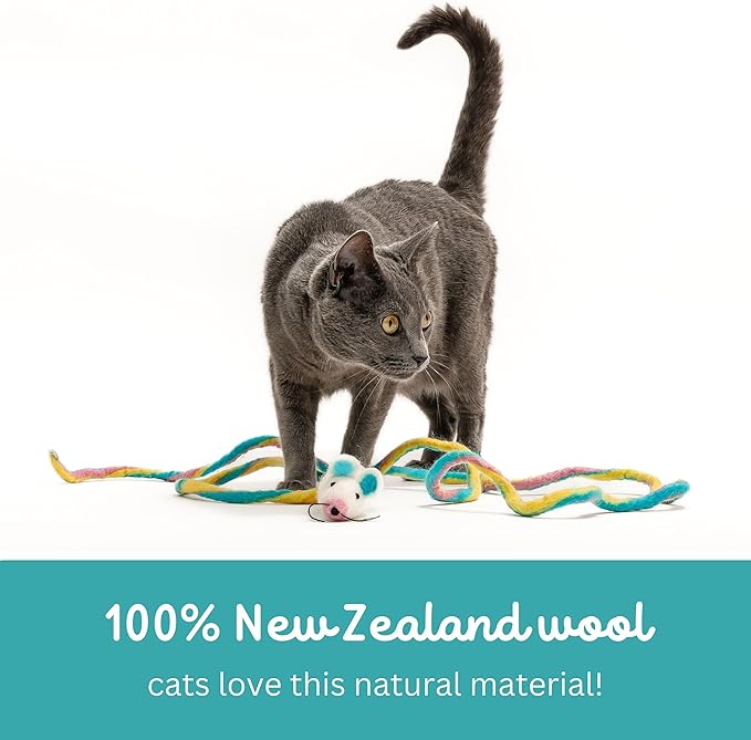 Catch a Mouse by The Tail Wool Cat Mouse Toy with a 6-Foot Tail for Indoor Cats Kittens. Cute Cat Toy Mouse Cat Toy. Rat Plush Toy, Fake Mouse, Mice. No Catnip. Pride (Unicorn Swirl)