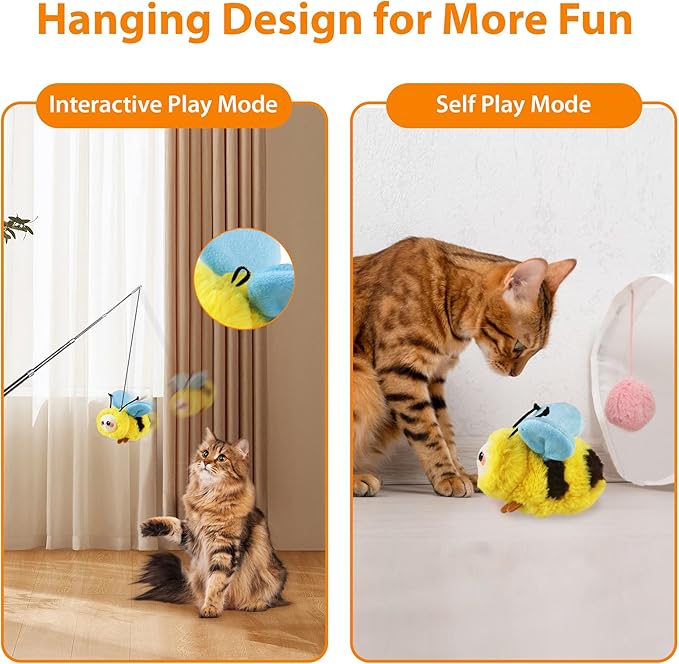 PETGEEK Gigwi Flapping Cat Toys for Indoor Cats, Rechargeable Lifelike Interactive Bee Cat Toy Tweet, Flapping Wings & Lively Chirping, Automatic Catnip Toys for Kitten Cats Self Play (Flapping Bee)