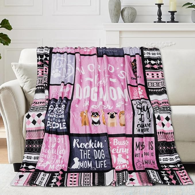 Dog Mom Blanket for Dogs Lovers Women 50X60 Best Dog Mom Ever Soft Throw Blanket Dogs Themed Gifts for Women Girls