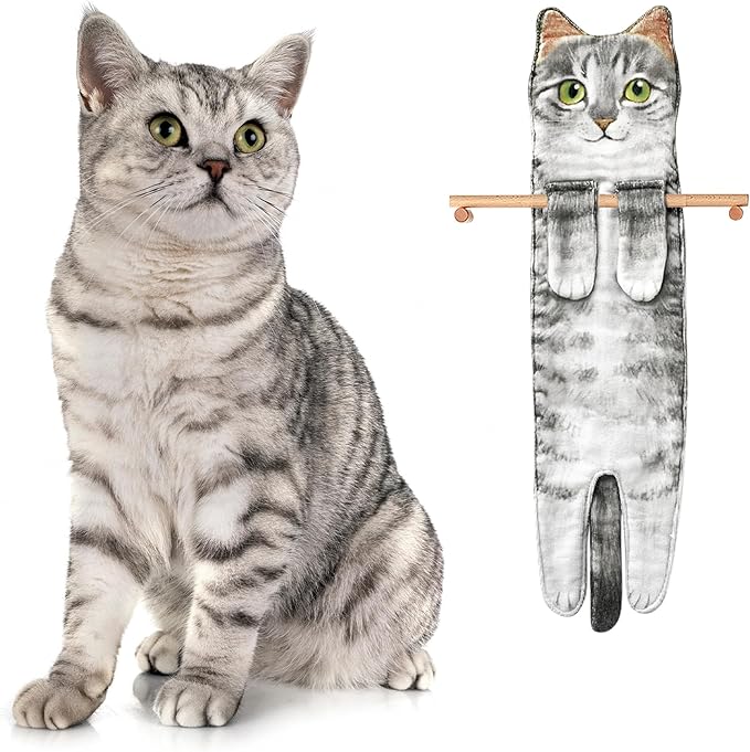Cat Hand Towels for Kitchen Bathroom - Cute Cat Decor Gadgets - Hanging Soft Absorbent Hand Face Towel - Funny Birthday Mothers Day Housewarming Holiday Unique Gifts for Women Mom Lady Cat Lovers
