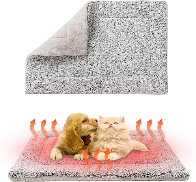 KOOLTAIL Double Used Self Warming Cat Bed Self Heating Cat Dog Mat 28*19inch, Soft Thermal Pet Pad for Indoor Outdoor, Dog Crate Pad, Washable Cat Bed Blanket for Large Kitten Puppy Small Animal, Grey